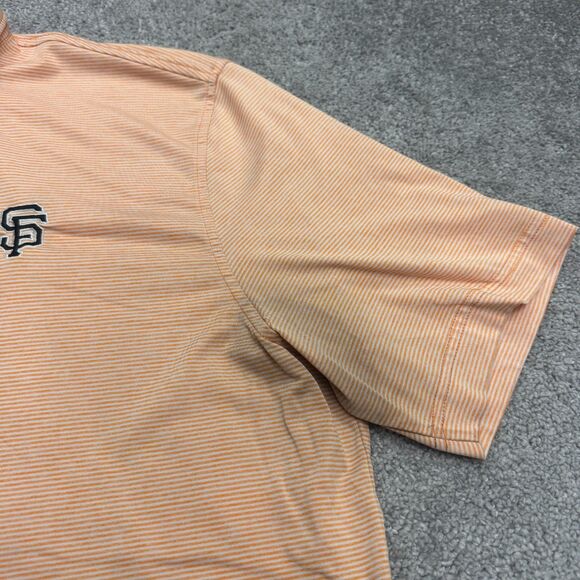 Johnnie-O SF San Francsico Giants MLB Polo Shirt Men Medium Orange White Striped - Picture 6 of 12